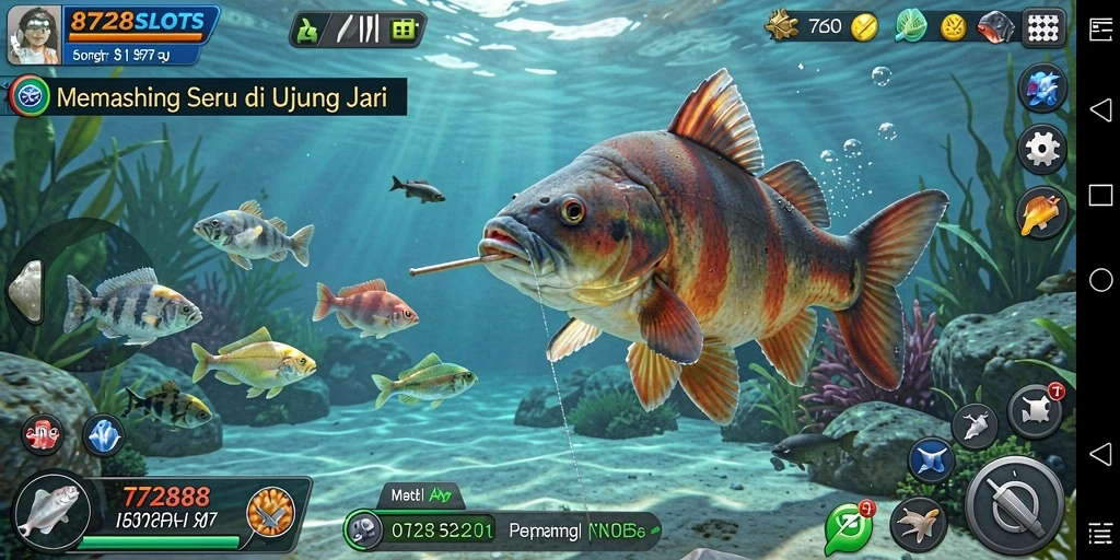 Screenshot gameplay 8728SLOTS menampilkan aksi memancing yang seru.