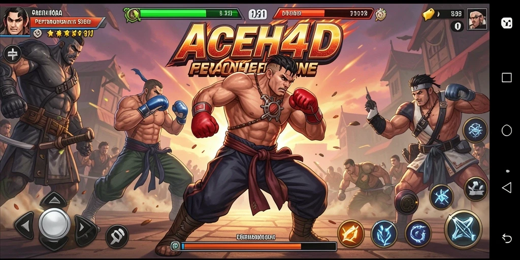 Tampilan gameplay ACEH4D dengan pertarungan seru dan karakter menarik.