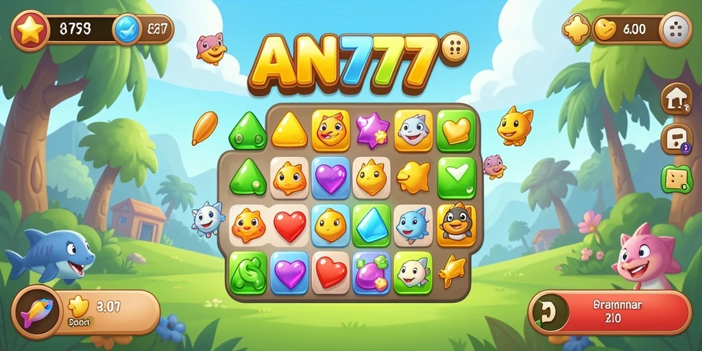 Tampilan utama gameplay AN777 yang memukau dalam kategori Match-3.