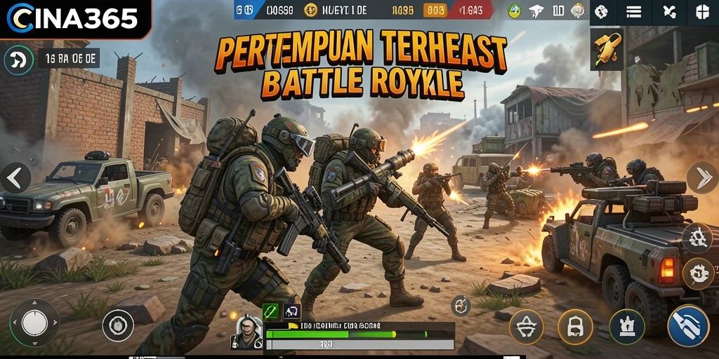 Tampilan visual menakjubkan dari gameplay CINA365 di arena Battle Royale.