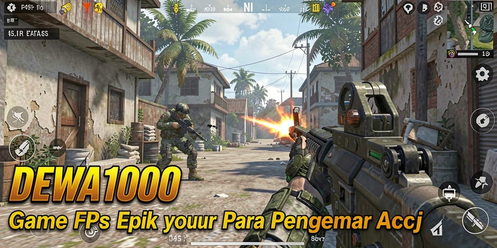 Tangkapan layar gameplay DEWA1000 yang menampilkan aksi tembak-menembak yang intens.