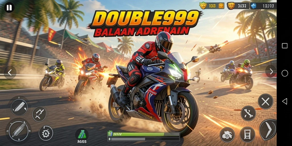 Gameplay balapan motor yang seru dan penuh aksi.