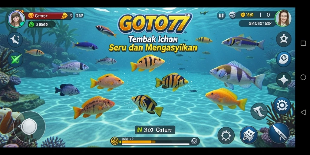 Tangkapan layar GOTO77 yang menampilkan aksi menembak ikan yang seru.