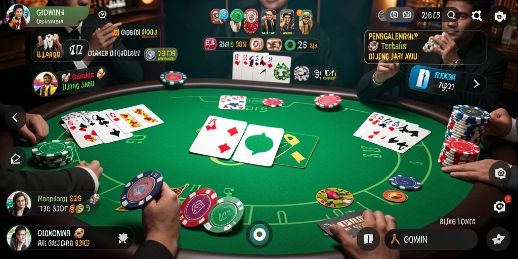 Tangkapan layar GOWIN menampilkan aksi poker yang seru dan interaktif.