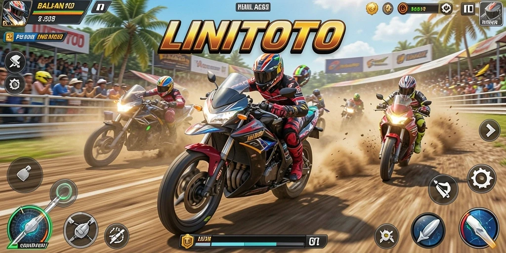 Gambaran gameplay seru dalam balapan motor LINITOTO.