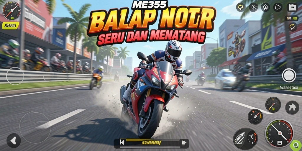 Gameplay seru ME355 dengan balapan motor menegangkan.