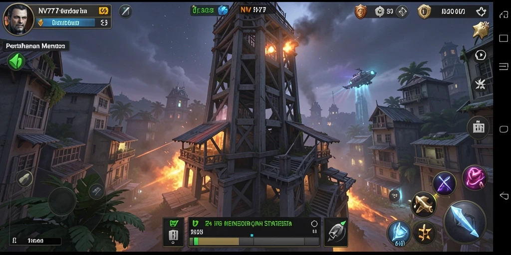 Gameplay NV77 menampilkan pertahanan menara yang strategis dan mendebarkan.