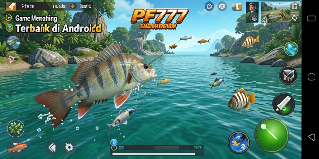 Screenshot utama PF777 menampilkan aksi memancing yang mendebarkan.