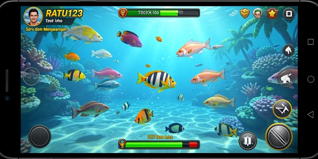 Tampilan gameplay menarik dalam RATU123 dengan ikan yang beragam.