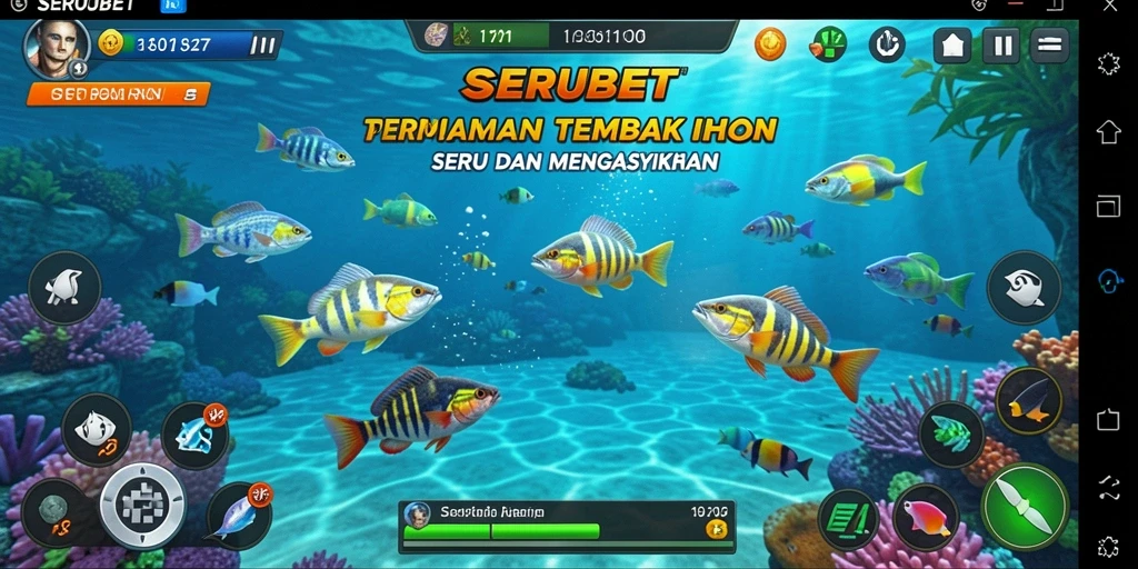 Tampilan gameplay SERUBET dengan aksi menembak ikan yang seru.