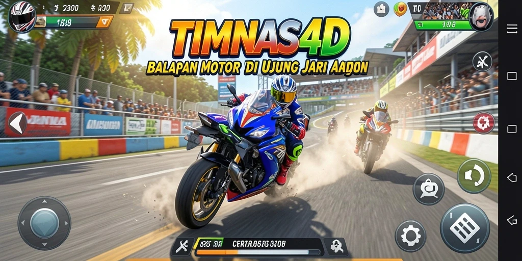 Tampilan gameplay TIMNAS4D yang mendebarkan dengan balapan motor yang seru.